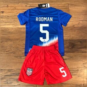 Trinity Rodman 5 USA Kids Youth Small Soccer Jersey Set Size 24 Age 6-7 NWT